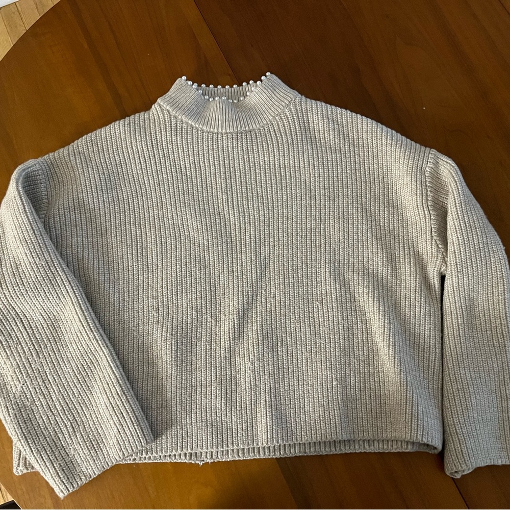 H&M Oatmeal Pearl Turtleneck Sweater